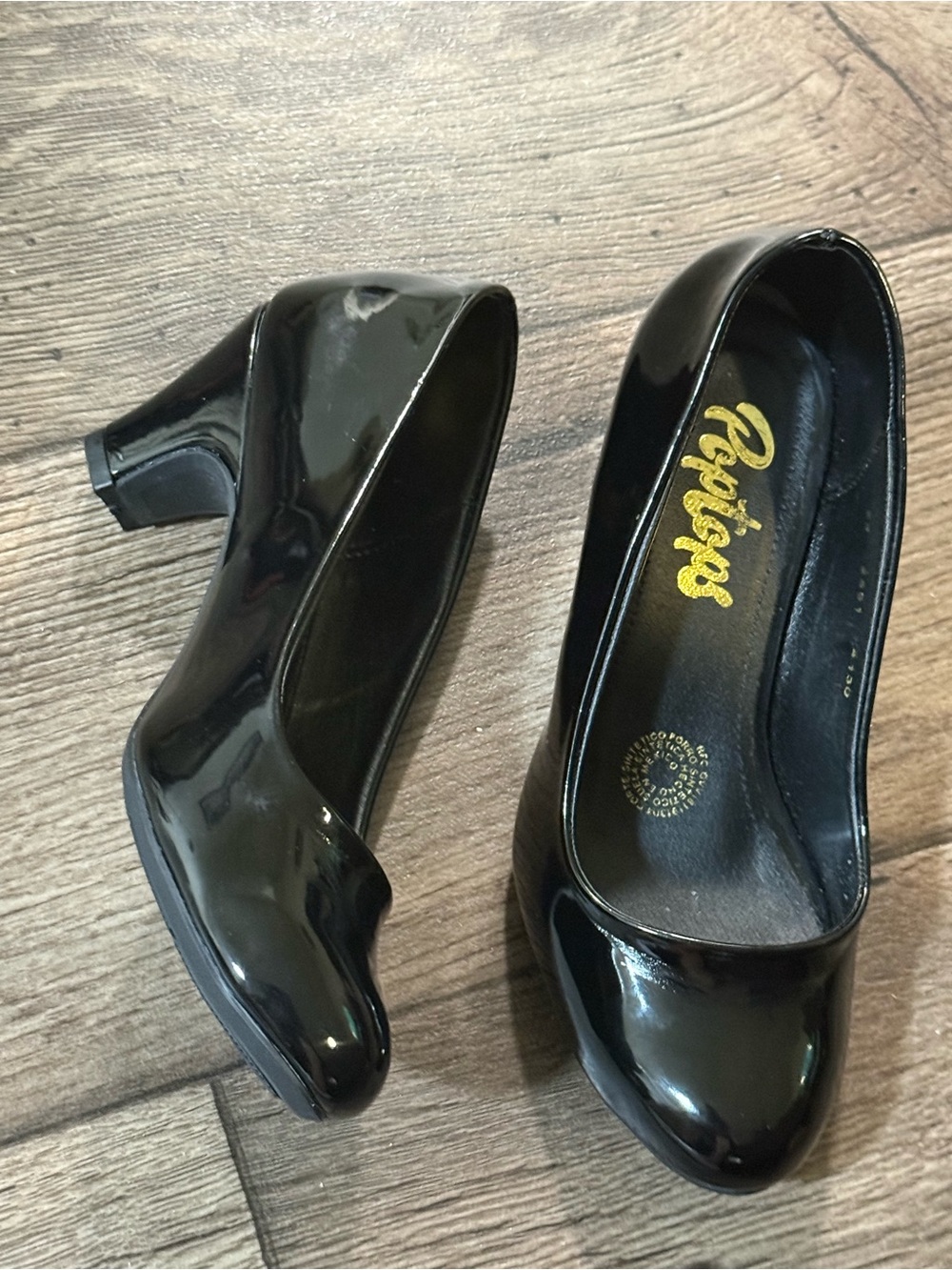 Black Patent Leather Low Block Heel Pumps | Classic Dress Heels Made in Mexico